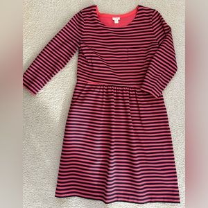 J. Crew Coral and Navy Striped dress - 3/4 sleeves with pockets. Size 6